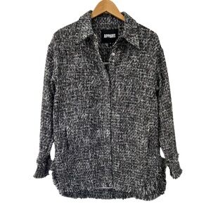 Apparis Misty Tweed shacket Medium black noir shirt jacket eco friendly poly NWT
